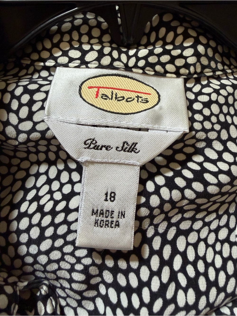 Talbots Vintage 100% Silk Black/White Dot Floral Long Sleeve Size 18 - Picture 4 of 4